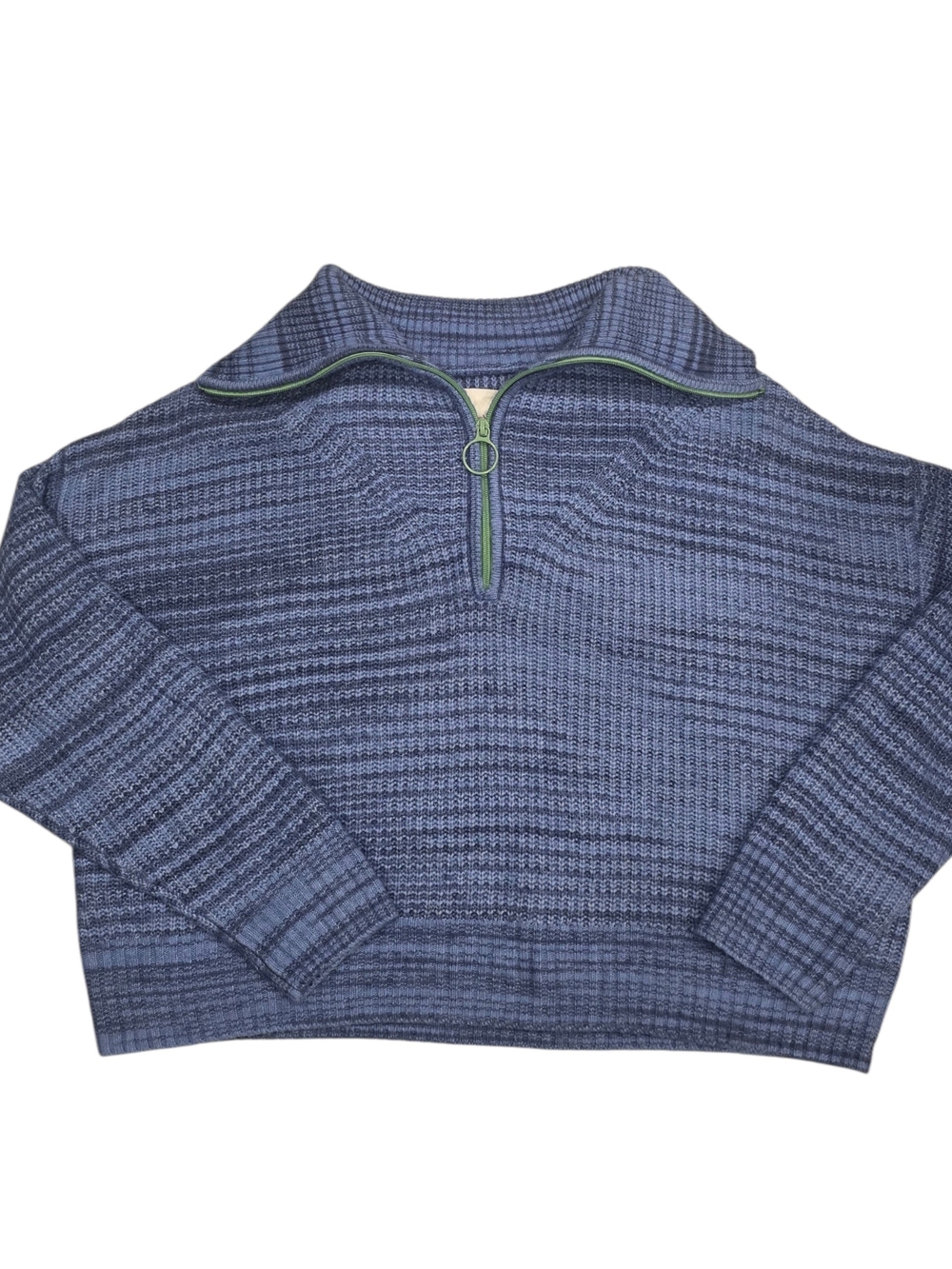 Aerie Slate Blue Space Dye Quarter Zip Boxy Cropped Sweater Pullover Cozy